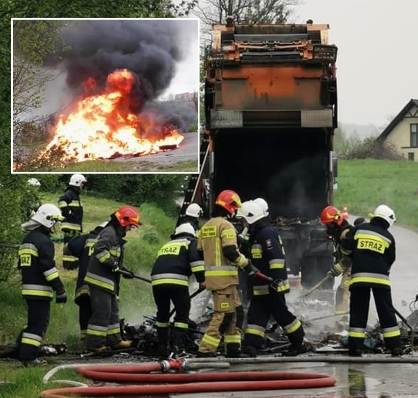 Powiat krakowski. Groźny pożar w samochodzie przewożącym śmieci