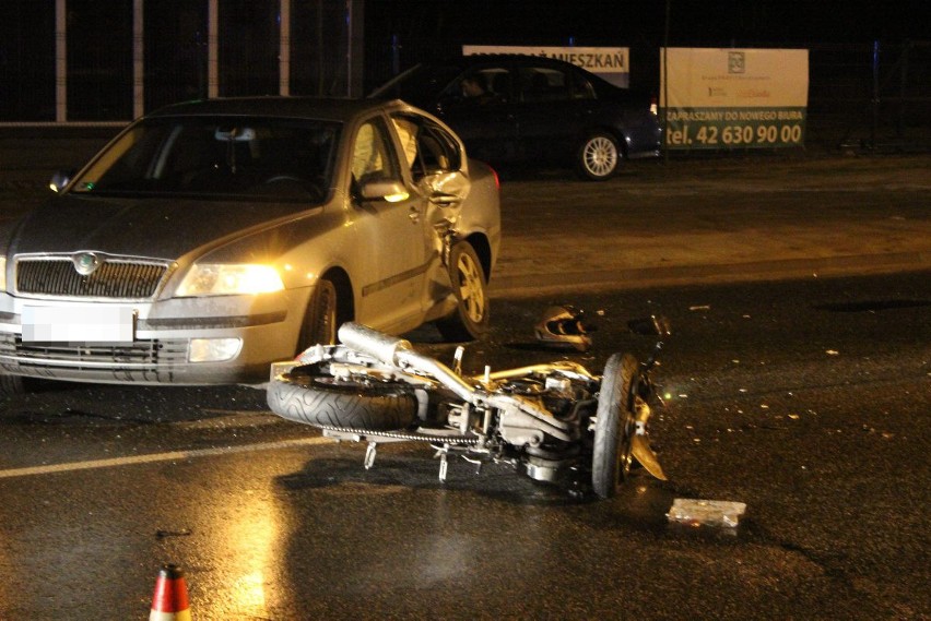 Wypadek na Traktorowej w Łodzi. Ciężko ranny motocyklista