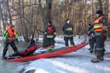 Rybnik: Ćwiczenia strażaków na zamarzniętym stawie