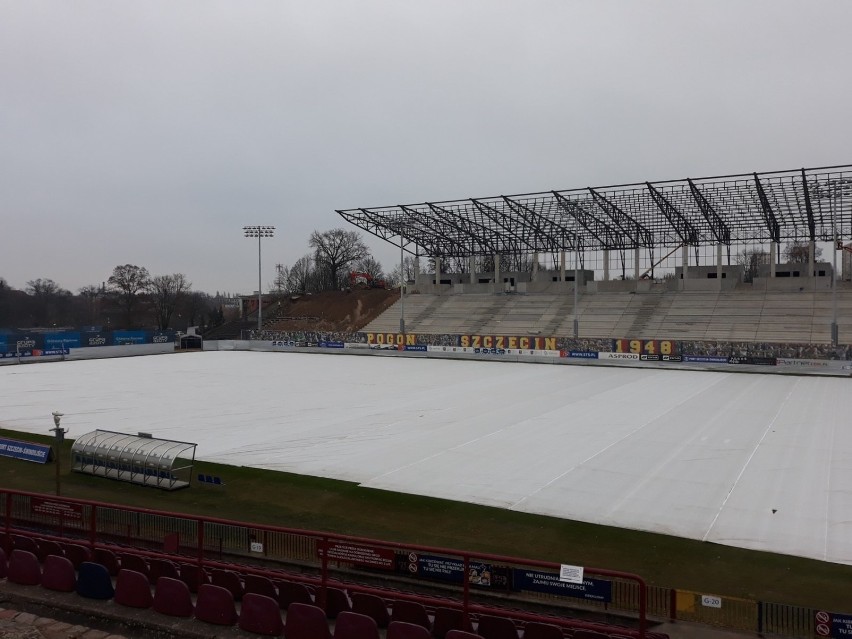 Budowa stadionu Pogoni - zdjęcia z 24.01.2020.