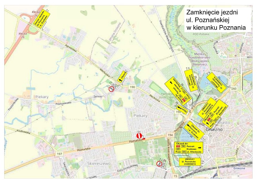 Gniezno. Zamknięcie ulicy Poznańskiej z poślizgiem