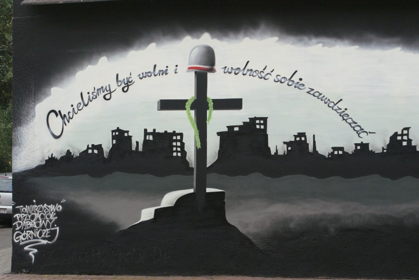 Mural powstańczy na bloku w Dąbrowie Górniczej