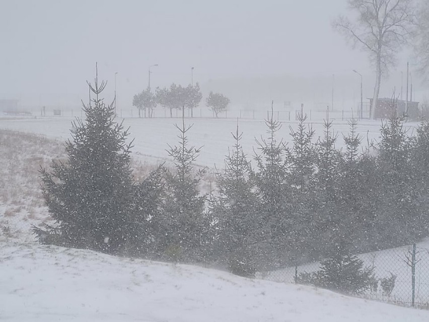 Kierowcy uważajcie! Trudne warunki na drogach. Sypie śnieg i wieje wiatr