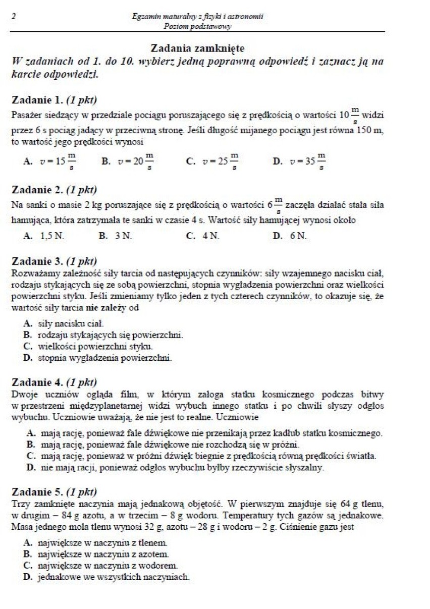 Matura 2014: Fizyka i astronomia - podstawa