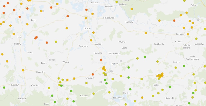 Jakość powietrza w Małopolsce zach. 27.10.2022