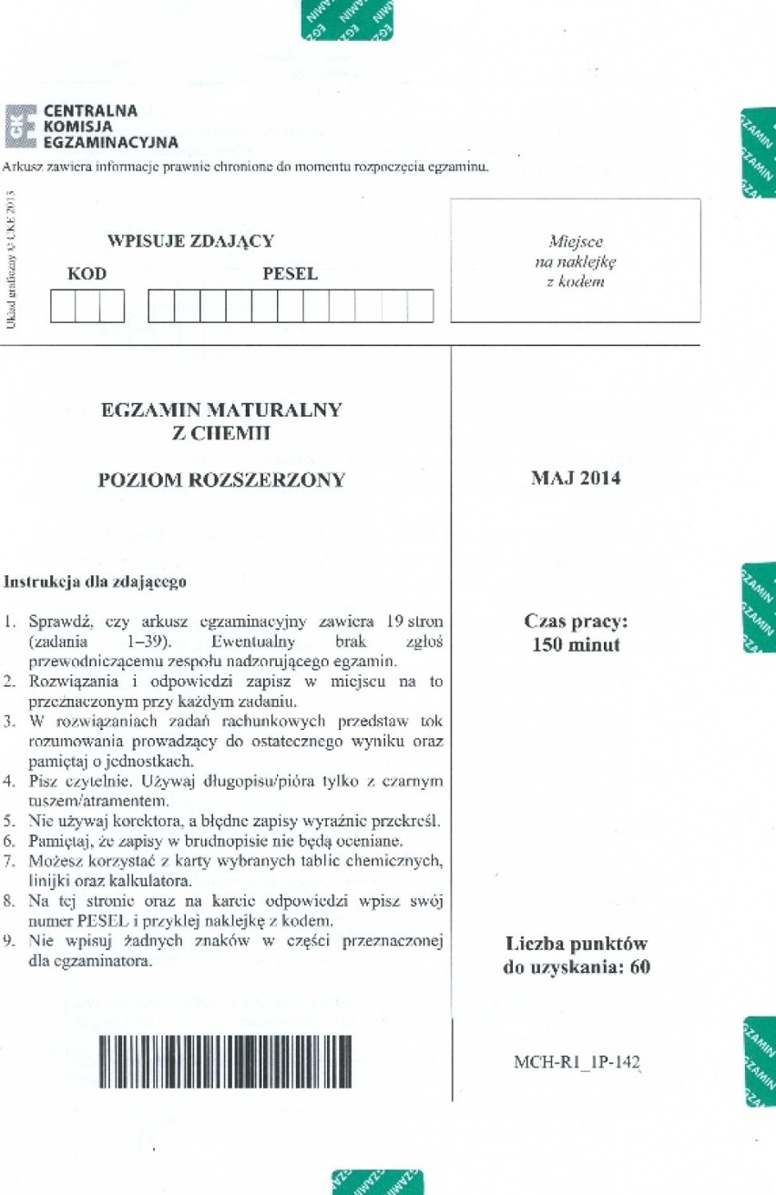 Matura 2014 z chemii - poziom podstawowy arkusze