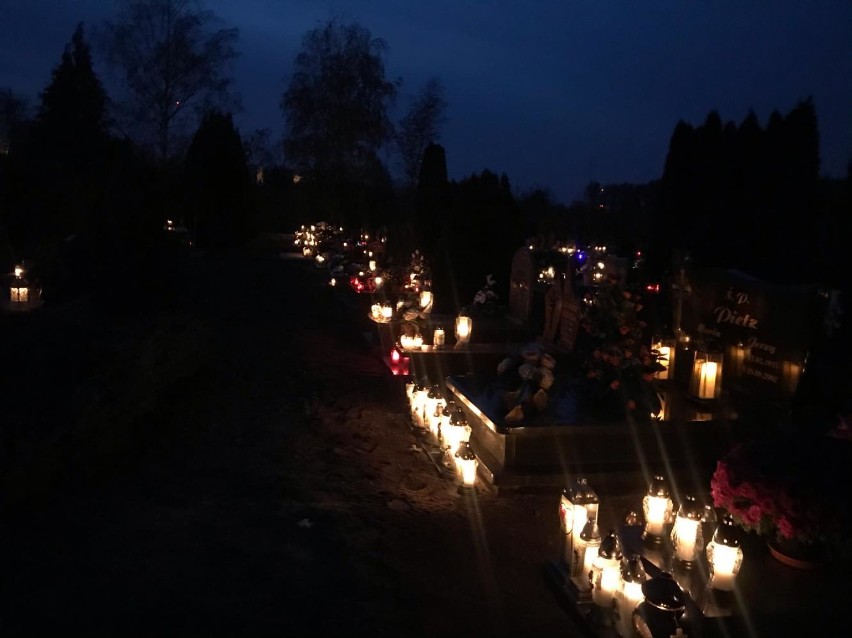 Cmentarz Komunalny w Obornikach wieczorową porą