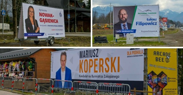 Kampania wyborcza w Zakopanem. Miasto zostało zalane bannerami i billboardami - głównie kandydatów na burmistrza Zakopanego