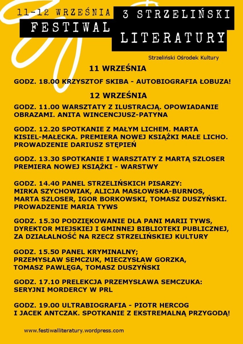 Zapraszamy na 3. Strzeliński Festiwal Literatury 11 i 12 września 2020 w Strzelińskim Ośrodku Kultury. KONKURS Wygraj książki!