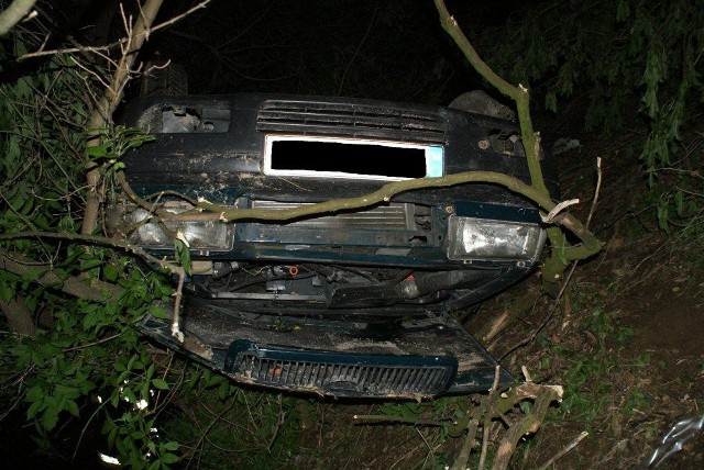W okolicach Lubani policjanci sprawdzali, co samochód robi na drzewie