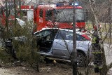 Wrocław: Wypadek na Mrągowskiej. Pod wpływem narkotyków wjechał w drzewo (ZDJĘCIA)