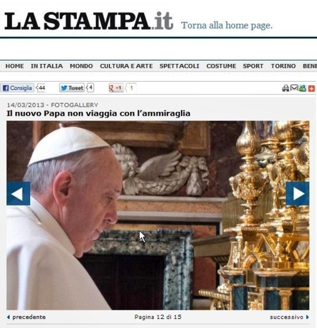 Papież Franciszek, źródło http://www.lastampa.it/2013/03/14/multimedia/italia/il-nuovo-papa-non-viaggia-con-l-ammiraglia-Dd9gepodSSfm3d8U1yeE3K/pagina.html