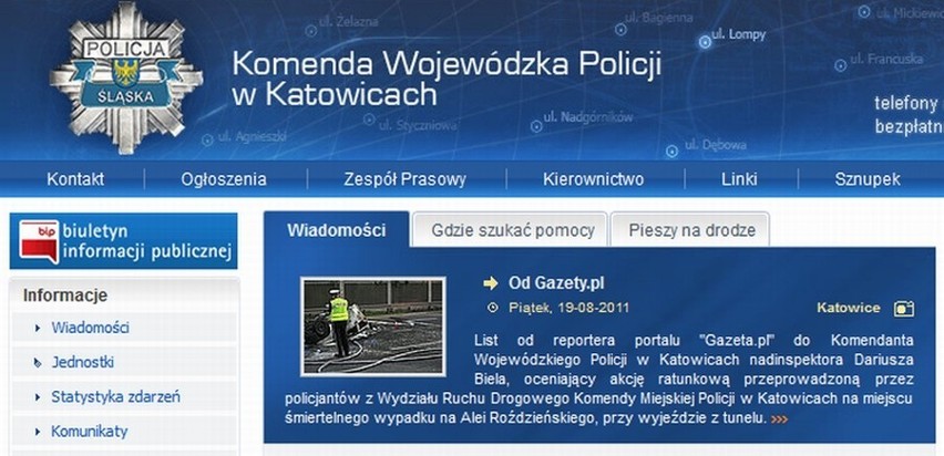 Komunikat zawisł m.in. na stronie Komendy Wojewódzkiej...