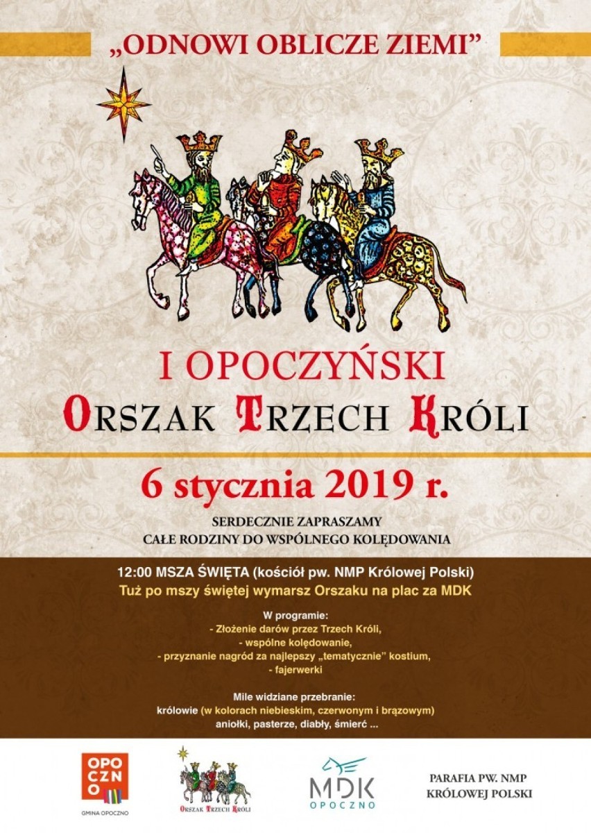 Koncerty kolęd, orszaki Trzech Króli, studniówki. Dzieje się w pierwszy weekend stycznia w Tomaszowie i Opocznie [PLAKATY]