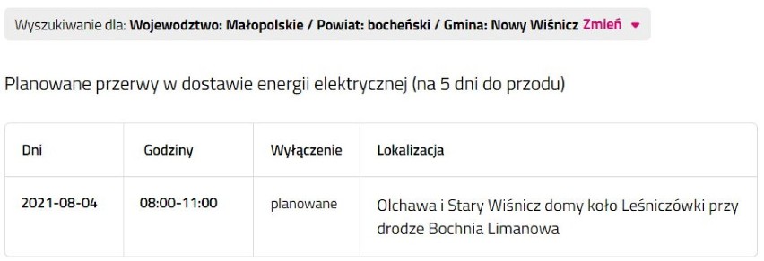 Wyłączenia prądu w powiecie bocheńskim i brzeskim, 3.08.2021