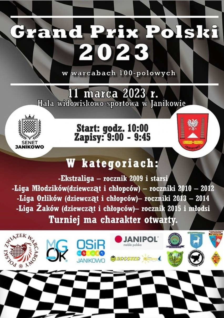 11 marca 2023 r. w Janikowie odbędą się zawody warcabowe w ramach Grand Prix Polski 2023. Organizatorzy zapraszają do udziału