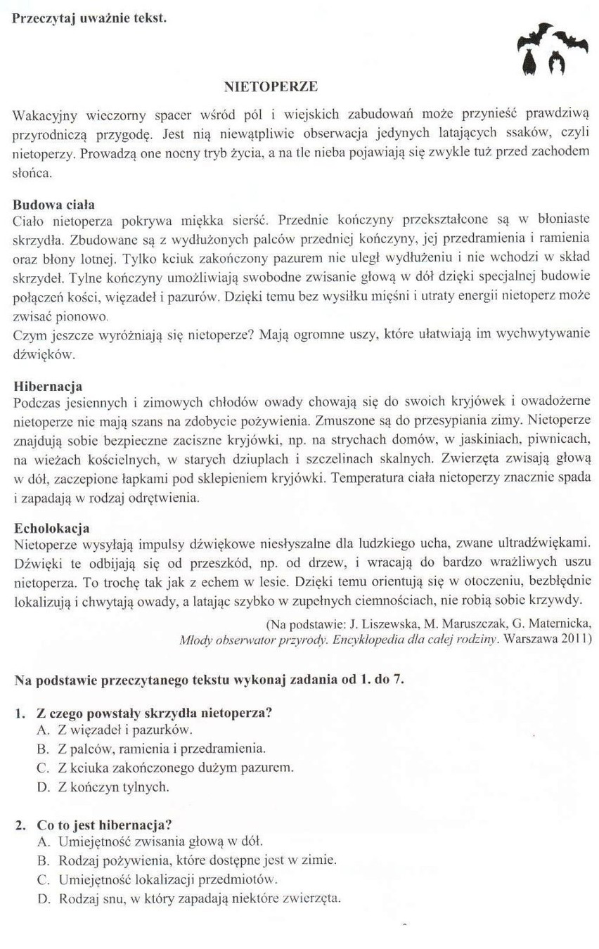 Sprawdzian trzecioklasisty 2012 [TESTY, ROZWIĄZANIA]