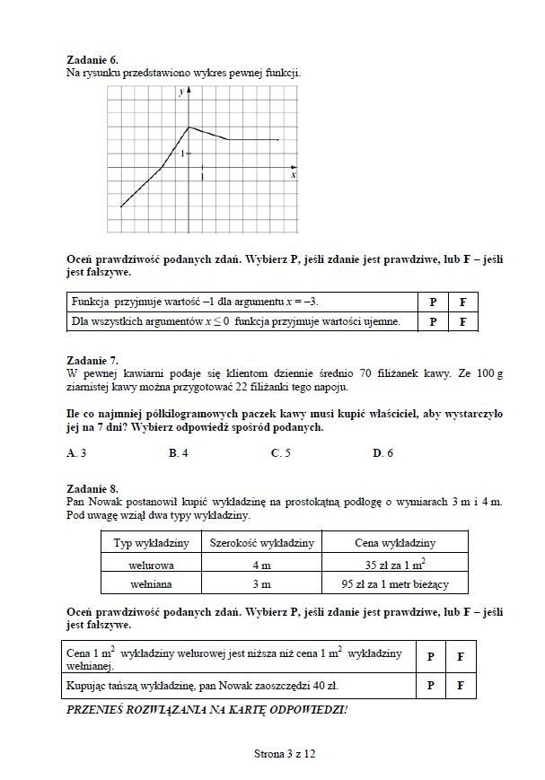 Próbne testy gimnazjalne: matematyka [ODPOWIEDZI i ARKUSZE]