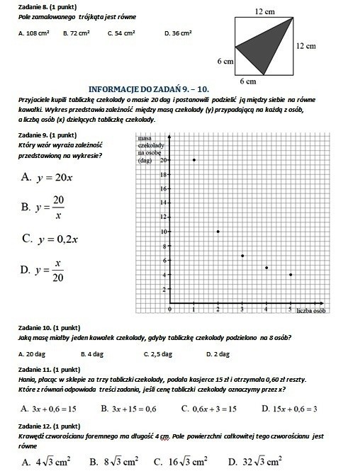 Egzamin gimnazjalny 2012: Test z matematyki - przykład