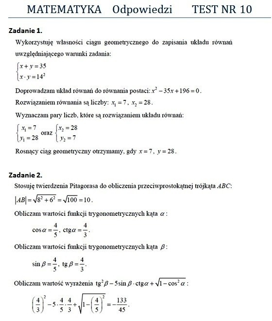 Matura 2012: Test z matematyki nr 10 - rozwiązania