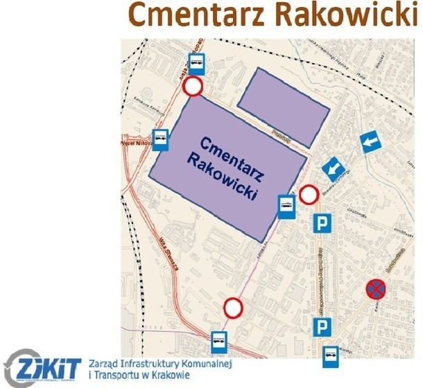 Kraków Wszystkich Świętych: Dojazd do cmentarzy i parkingi [mapa]