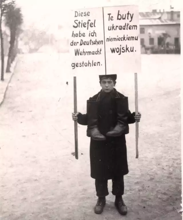 Niemcy stosowali poniżające kary,  na zdjęciu chłopiec z Szamotuł