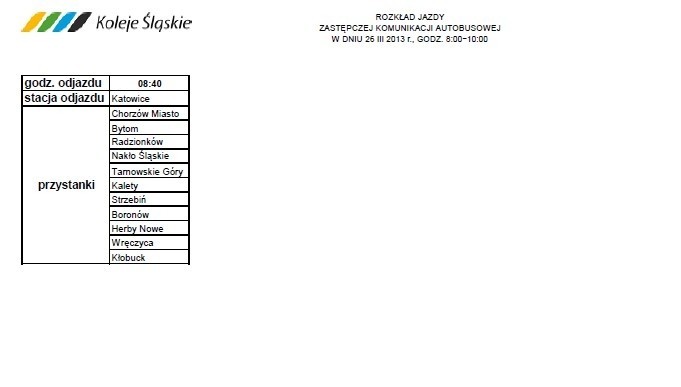 Koleje Śląskie mają nowy rozkład jazdy na 26 marca 2013 r.