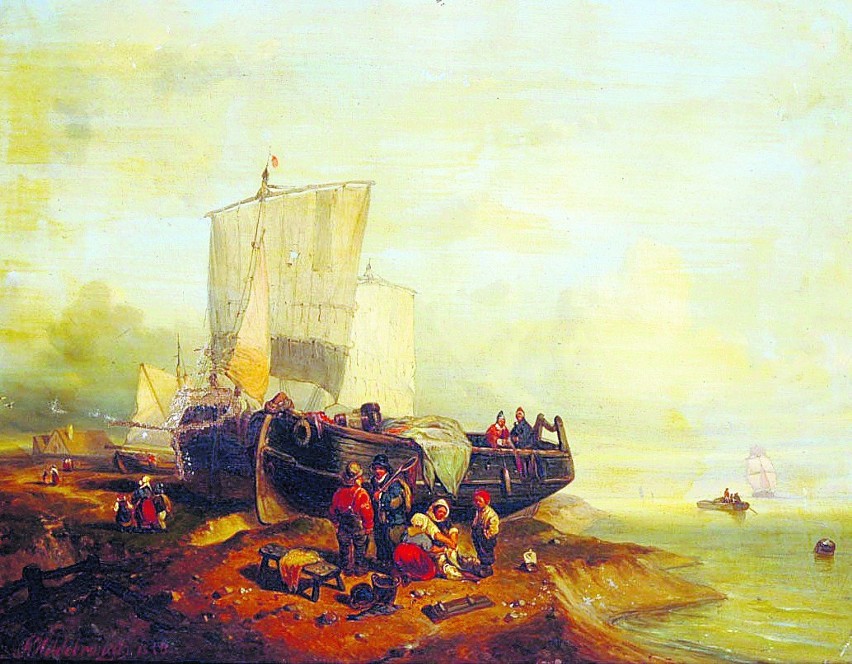 "Rybacy na brzegu" Friedricha Hildebrandta (1843)