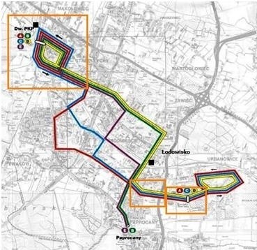 Mapa lokalizacji sieci trakcji trolejbusowej z zadaniami...