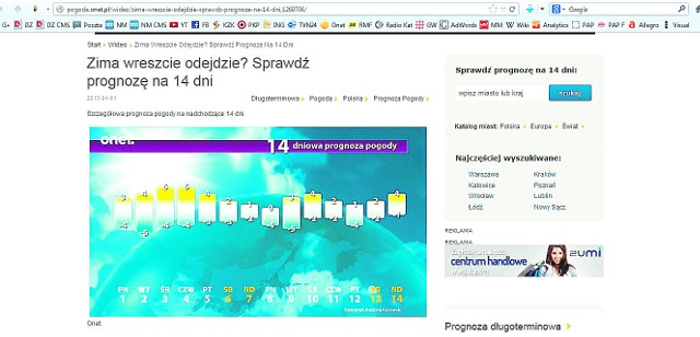 Takie prognozy pogody do 14 kwietnia przewiduje portal onet.pl. Umiarkowany optymizm