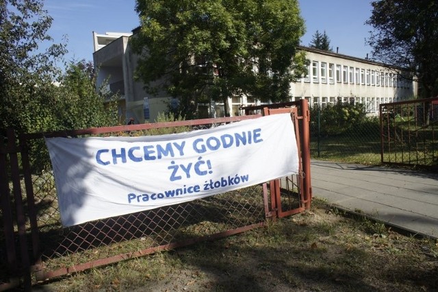 Protest pracownic poznańskich żłobków.