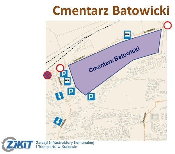 Kraków Wszystkich Świętych: Dojazd do cmentarzy i parkingi [mapa]