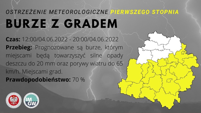 Ostrzeżenie przed burzami z gradem dla powiatu tomaszowskiego!