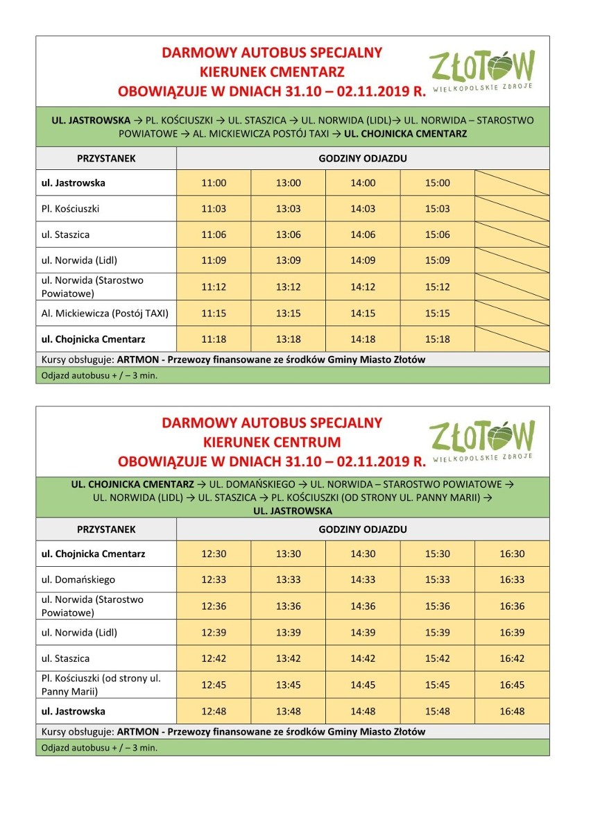 Darmowy transport w Wszystkich Świętych w Złotowie