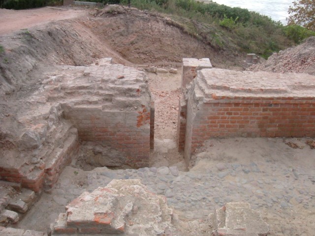 Opisana w źródle piwnica przy stajni. Widok od strony północnej. Teren stajni nie był przedmiotem eksploracji archeologicznej. Stan we wrześniu 2009.