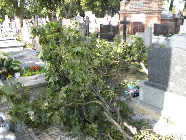 Nawałnica nad powiatem kaliskim spowodowała szkody na cmentarzu w Rajsku