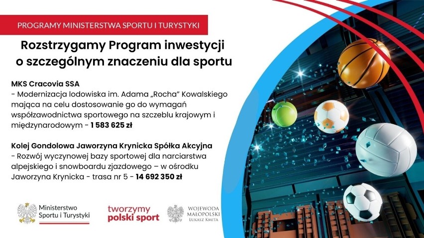 Miliony na inwestycje sportowe w Małopolsce. Największe inwestycje w bazę narciarską, ale są też pieniądze na lodowisko Cracovii