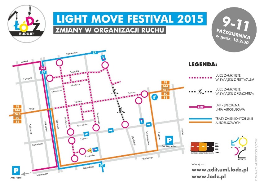Festiwal Światła w Łodzi 2015. Zmiany w organizacji ruchu podczas Light Move Festival [MAPY]