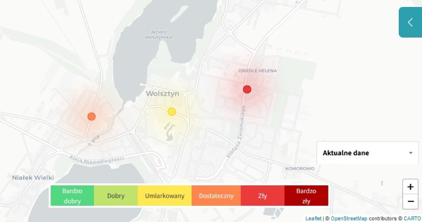 Jakość powietrza w Wolsztynie 16.11 o godzinie 15.00