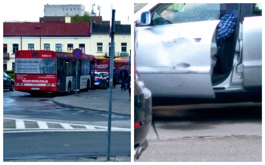 Audi uderzyło w autobus MPK w centrum Włocławka [zdjęcia]