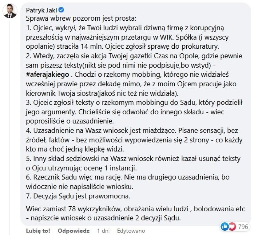 Patryk Jaki wypunktował prezydenta Arkadiusza Wiśniewskiego. Przypomniał, skąd się wzięły kłopoty opolskich wodociagów