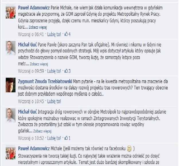 Adamowicz kontra Guć na Facebooku. Prezydent Gdańska spiera się o GOM z wiceprezydentem Gdyni