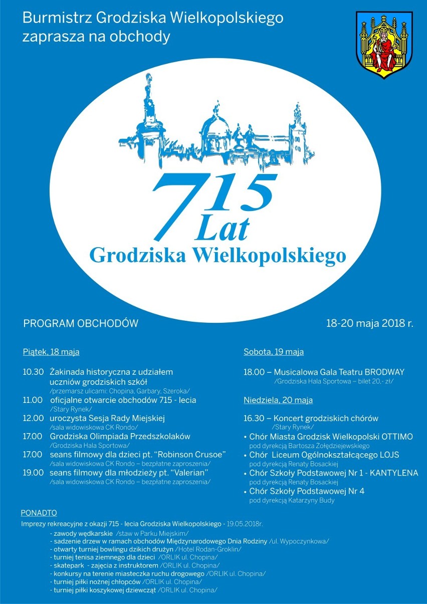 Już za tydzień będziemy świętować 715-lecie Grodziska Wielkopolskiego. Jakie atrakcje przygotowali organizatorzy? 