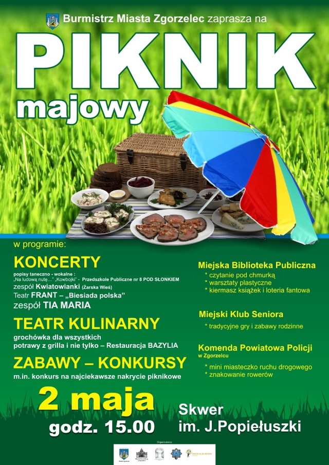 Majowy Piknik na skwerze Popiełuszki 

Znów, jak co roku, w długi majowy weekend na mieszkańców Zgorzelca czeka sporo atrakcji. Znów, jak co roku, odbędzie się Majowy Piknik. Na skwer Popiełuszki będzie mógł przyjść każdy, kto chciałbym odpocząć na świeżym powietrzu, posłuchać występów artystycznych, wziąć udział w grach i zabawach sportowych, czy choćby odwiedzić stoiska przygotowane przez partnerów festynu - Komendę Powiatową Policji w Zgorzelcu, Miejski Klub Seniora, czy Miejską Bibliotekę Publiczną. Majowy piknik rozpocznie się o godz. 15 w sobotę 2 maja. Potrwa do wieczora. W programie są m.in. popisy taneczno-wokalne dzieci z Przedszkola Publicznego nr 8, występ zespołu Kwiatowianki z Żarskiej Wsi, parada teatru Frant pt. „Biesiada polska”, a na zakończenie wieczoru koncert discopolowej grupy Tia Maria. Jak co roku, na pyszny i darmowy poczęstunek zaprosi wszystkich Teatr Kulinarny z Łodzi, który tym razem przygotuje dla nas wielki gar zupy grochowej. A jeśli ktoś nie lubi wojskowej grochówki, będzie mógł skosztować potraw z grilla, który razem ze swoim kącikiem gastronomicznym ustawi restauracja Bazylia. Każdy chętny będzie mógł także upiec na ognisku przyniesioną  z domu lub kupioną własną kiełbaskę. 
Tradycją majowych pikników jest także konkurs na najciekawsze nakrycie piknikowe. Nie inaczej będzie w tym roku. Namawiamy więc do pomysłowości i zapraszamy do zabawy.