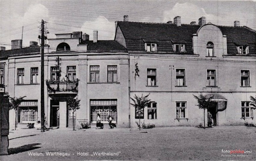 Ulica Narutowicza i Kaliska w Wieluniu na starej fotografii 