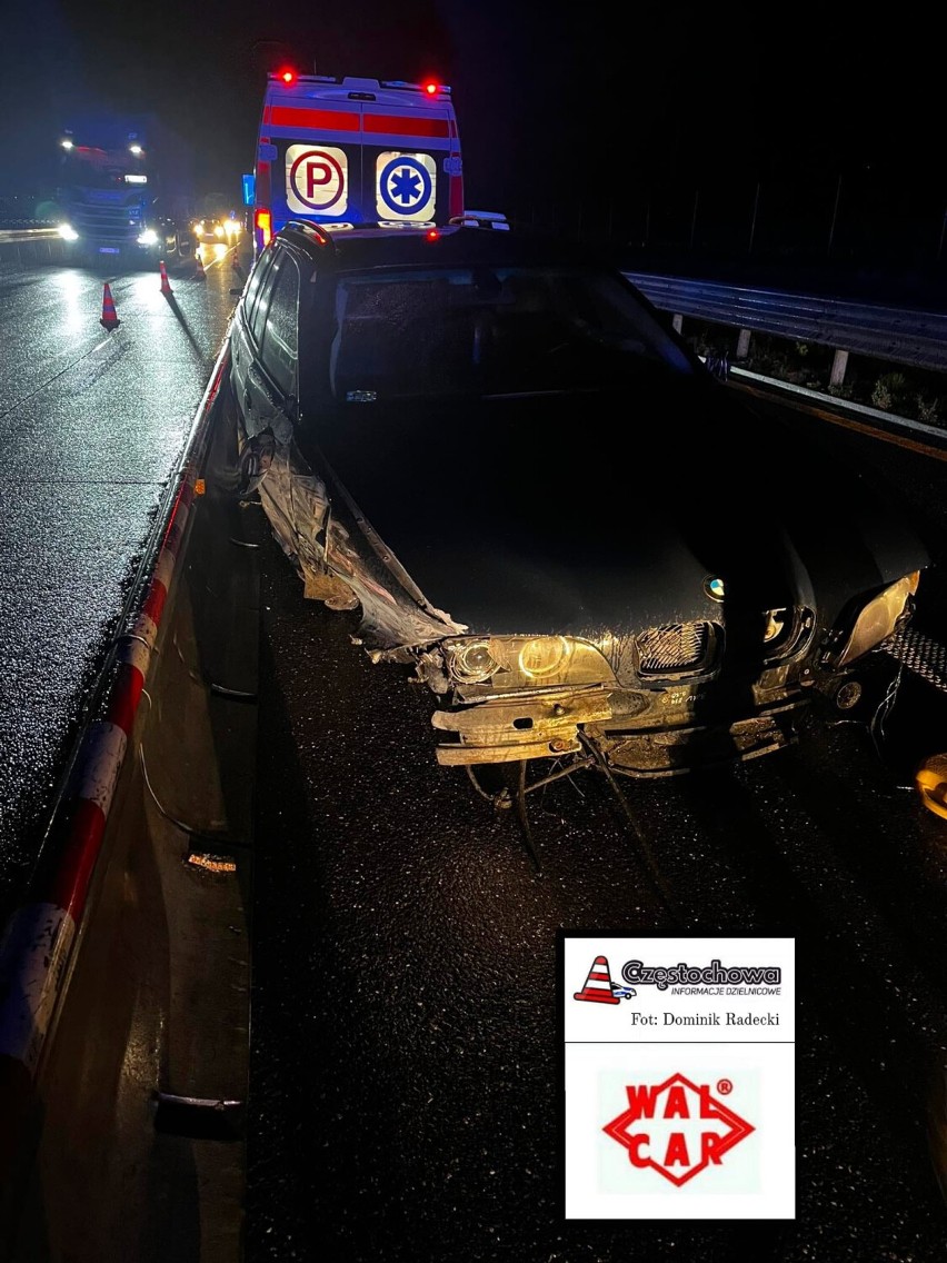 Groźne zdarzenie na autostradzie pod Częstochowy. Pijany kierowca uderzył w barierki