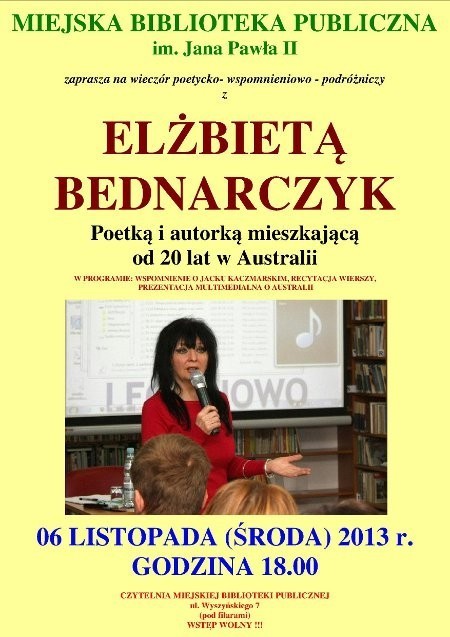 Poetka Elżbieta Bednarczyk będzie gościem biblioteki w Rawie