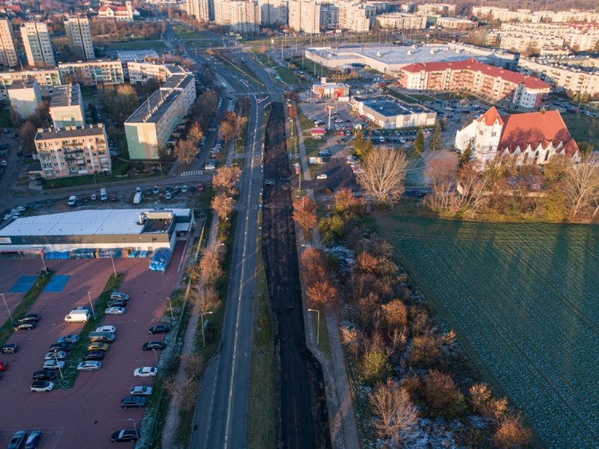 Lotnicze zdjęcia pokazujące remont ulicy Sikorskiego