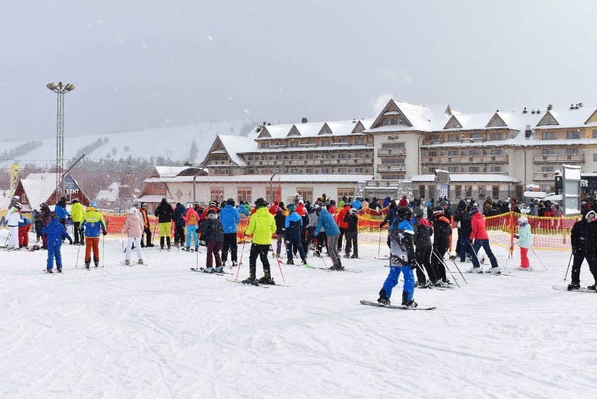 Podhale. Weekendowy najazd na Białkę Tatrzańską. Tysiące narciarzy korzysta ze stoków narciarskich. Warunki są bardzo dobre [ZDJĘCIA]