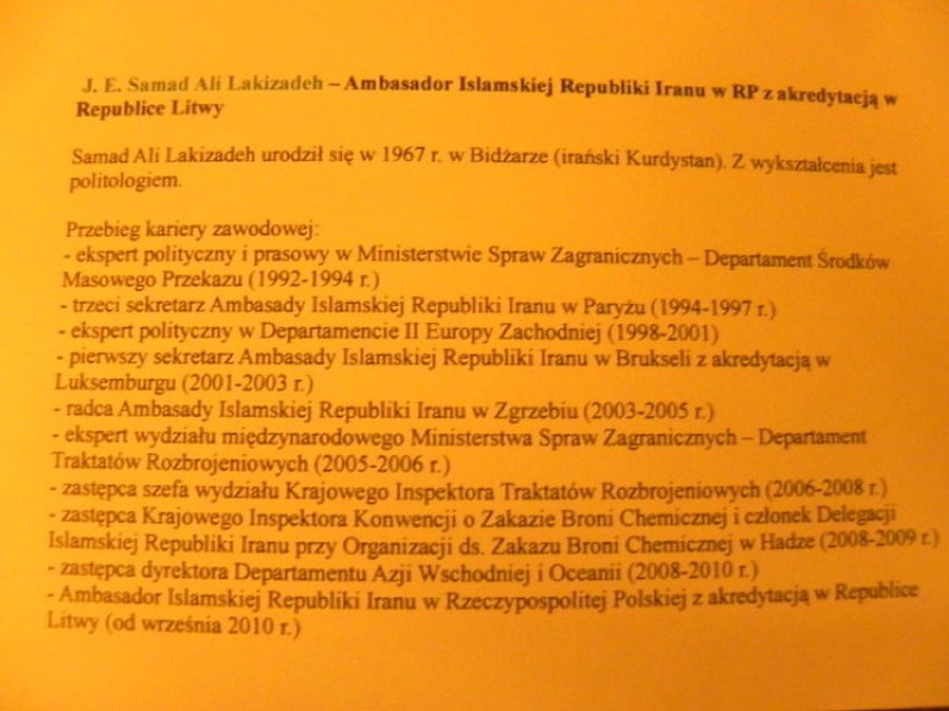 Biografia zawodowa ambasadora S.A. Lakizadeh`a.